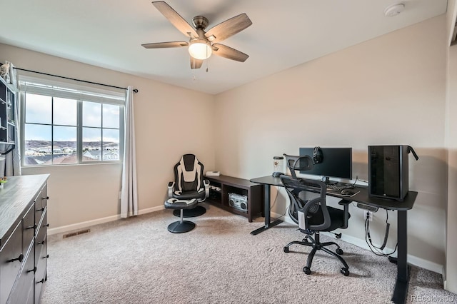 5256 Trails Edge Ln, Castle Rock, CO 80104 - office with baseboards, a ceiling fan, carpet, and visible vents