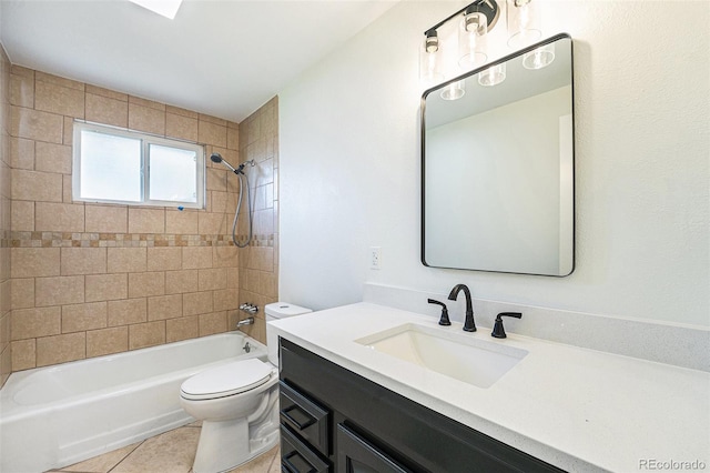 2280 Sherrelwood Dr, Denver, CO 80221 - full bath featuring toilet, vanity, shower / bathtub combination, and tile patterned floors