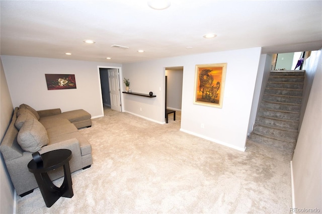 3111 W Bails Pl, Denver, CO 80219 - living room with carpet flooring, recessed lighting, and stairs