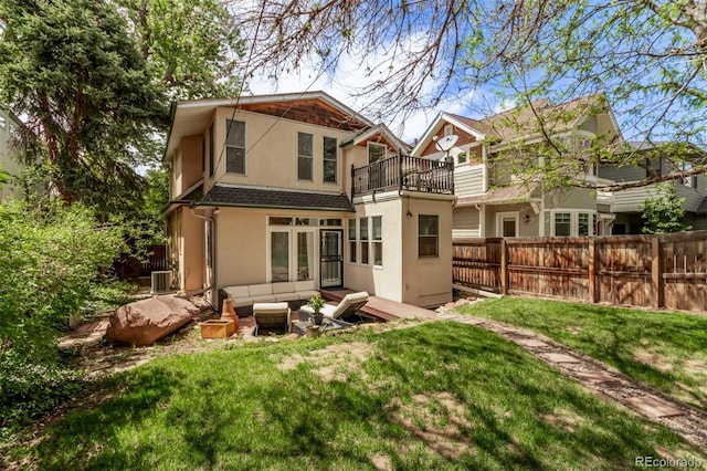 368 S Humboldt St, Denver, CO 80209 - rear view of property featuring a balcony, an outdoor living space, stucco siding, and central air condition unit