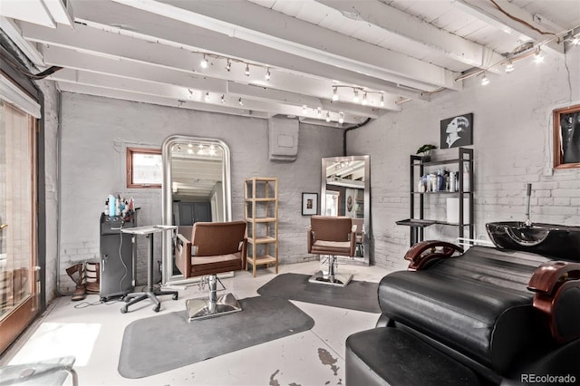 368 S Humboldt St, Denver, CO 80209 - living area featuring concrete floors and track lighting
