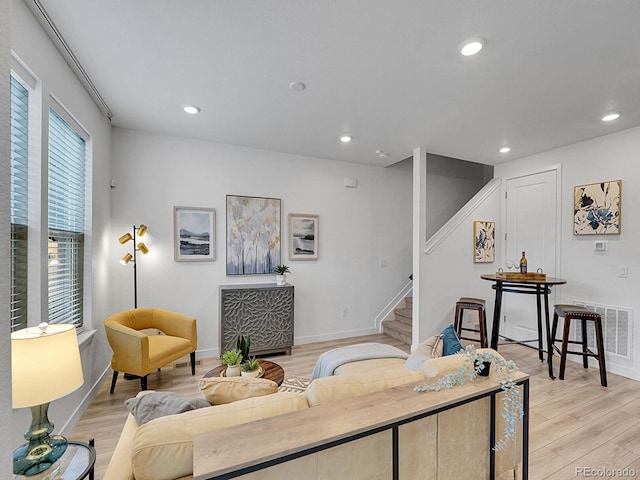 2059 S Vance Way, Denver, CO 80227 - living area featuring stairway, light wood-style flooring, recessed lighting, and baseboards