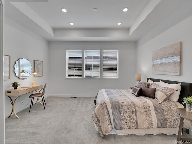2059 S Vance Way, Denver, CO 80227 - bedroom with carpet, a raised ceiling, baseboards, recessed lighting, and an office area