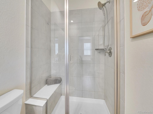 2059 S Vance Way, Denver, CO 80227 - full bath with a shower stall, toilet, and a textured wall