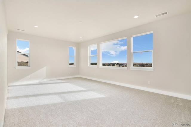 empty room featuring plenty of natural light and light carpet