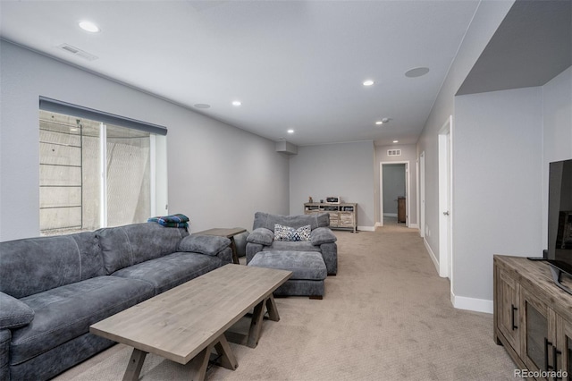 2592 S Norse Ct, Lakewood, CO 80228 - living room featuring light carpet, recessed lighting, and visible vents