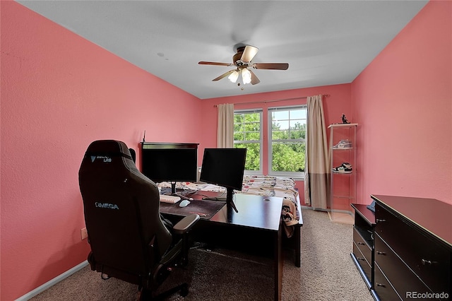 office space featuring carpet flooring and ceiling fan