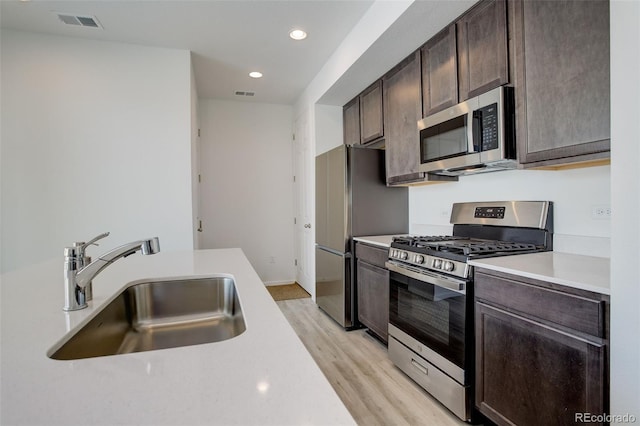 kitchen featuring appliances with stainless steel finishes, light countertops, a sink, and visible vents