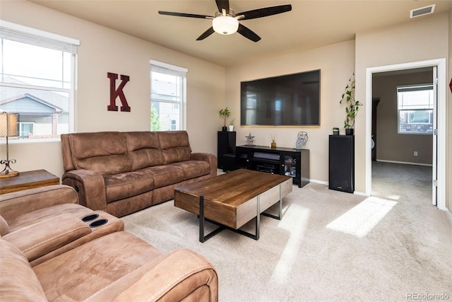 19468 E 65th Pl, Aurora, CO 80019 - living area featuring ceiling fan, carpet, and baseboards