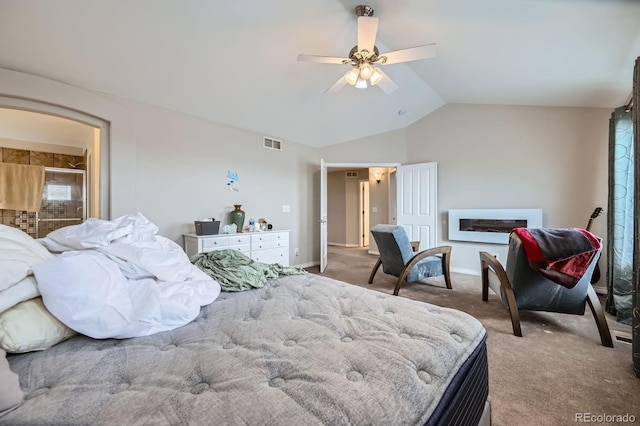 14096 Roaring Fork Cir, Broomfield, CO 80023 - bedroom featuring carpet floors, lofted ceiling, and ceiling fan