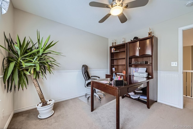 14096 Roaring Fork Cir, Broomfield, CO 80023 - office with wainscoting, carpet, and ceiling fan
