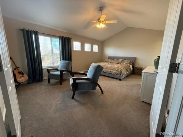 14096 Roaring Fork Cir, Broomfield, CO 80023 - bedroom with vaulted ceiling, light carpet, and a ceiling fan