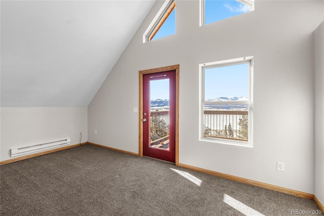 5844 Middle Fork Vis, Fairplay, CO 80440 - bonus room with a baseboard radiator, carpet flooring, and vaulted ceiling