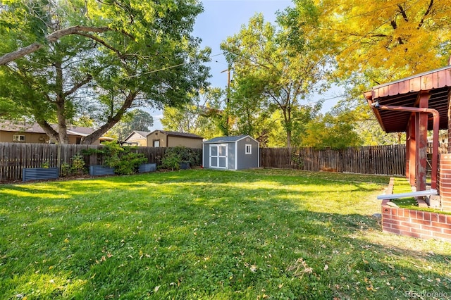 view of yard with a storage unit