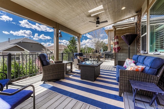 26566 E Peakview Dr, Aurora, CO 80016 - deck with a ceiling fan and an outdoor hangout area