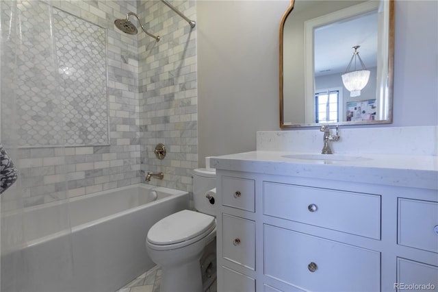 full bathroom featuring toilet,  shower combination, and vanity