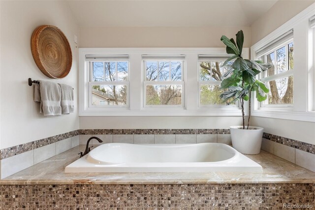full bathroom featuring a healthy amount of sunlight and tiled bath