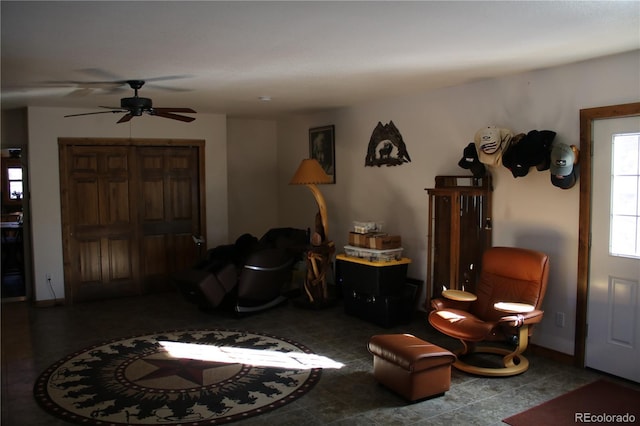 living room with ceiling fan