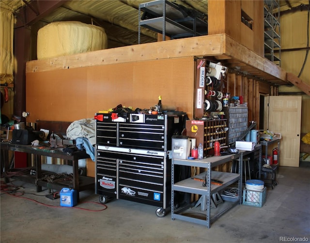 garage featuring a workshop area