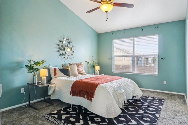 15612 E 96th Way Unit 13E, Commerce City, CO 80022 - bedroom with carpet, lofted ceiling, baseboards, and a ceiling fan