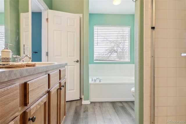 15612 E 96th Way Unit 13E, Commerce City, CO 80022 - full bath with wood finished floors, a garden tub, vanity, and toilet