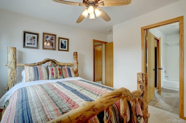 220 Long Ridge Dr, Bailey, CO 80421 - bedroom featuring a ceiling fan and ensuite bath