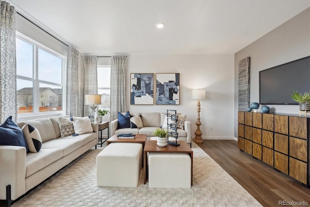 living room with hardwood / wood-style floors