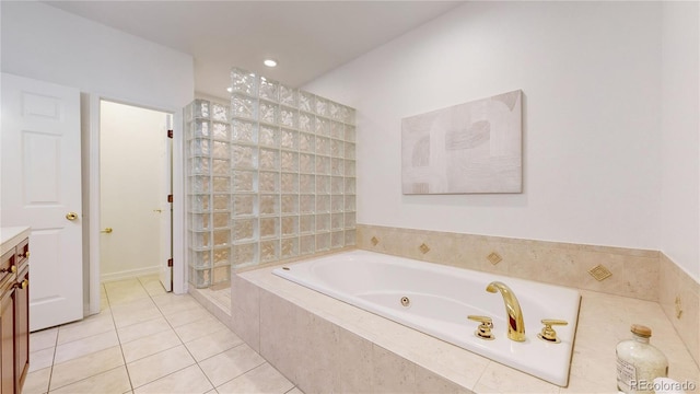 203 S Jackson St, Denver, CO 80209 - bathroom with vanity, a bath, tile patterned flooring, and tiled shower