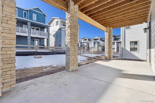 view of snow covered patio