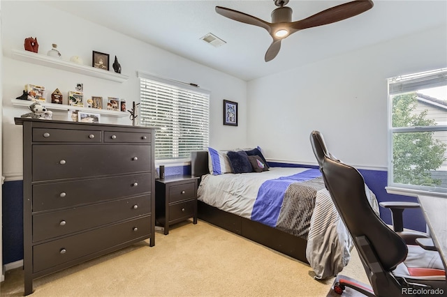 16059 E Grass River Pl, Parker, CO 80134 - bedroom with light colored carpet, an office area, and a ceiling fan