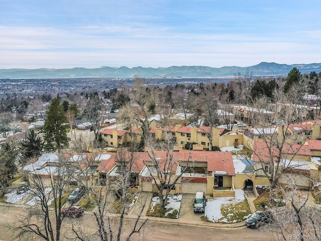 drone / aerial view with a mountain view