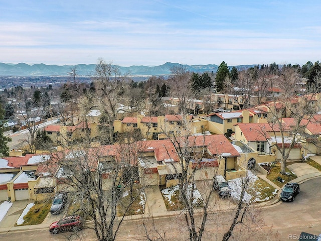 birds eye view of property with a mountain view