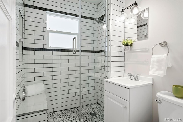 1805 W 51st Ave, Denver, CO 80221 - bathroom with vanity, toilet, and a shower stall