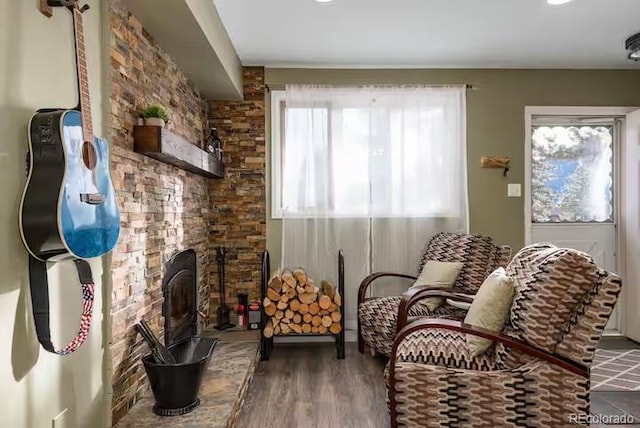 sitting room featuring dark hardwood / wood-style flooring