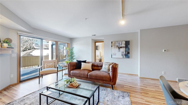 living room with light wood-type flooring