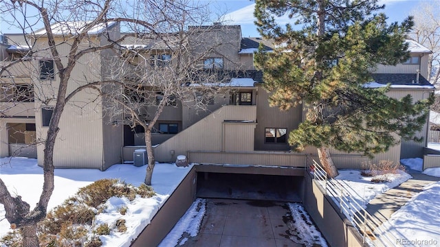 view of snow covered property