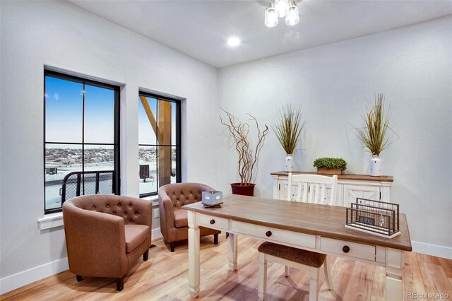 office area featuring light hardwood / wood-style floors