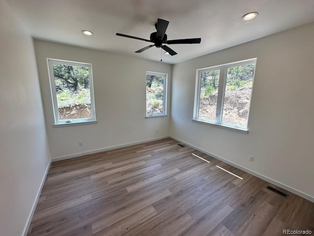 10373 Hutchinson Ln, Poncha Springs, CO 81242 - empty room with plenty of natural light, wood finished floors, recessed lighting, and ceiling fan