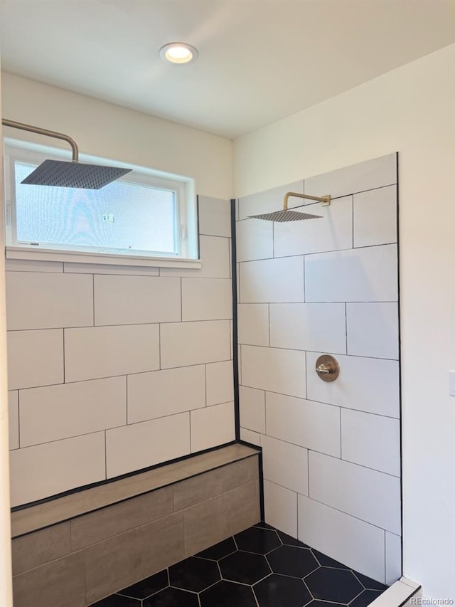 10373 Hutchinson Ln, Poncha Springs, CO 81242 - full bathroom featuring tiled shower, tile patterned floors, and recessed lighting