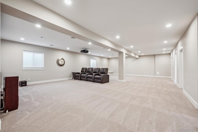 living room with light carpet