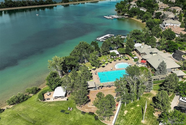 7400 W Grant Ranch Blvd Unit 9, Littleton, CO 80123 - aerial overview of property's location with a nearby body of water and a pool area