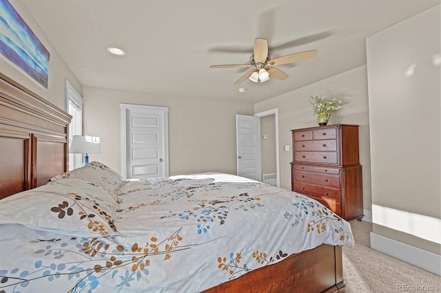 bedroom featuring ceiling fan and carpet flooring