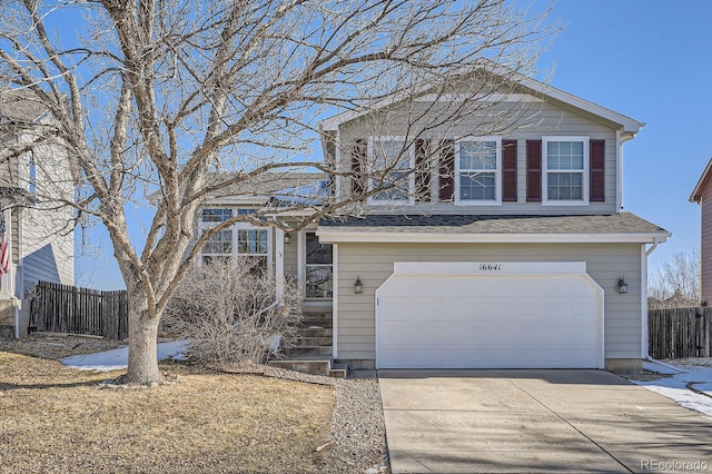 view of front property with a garage