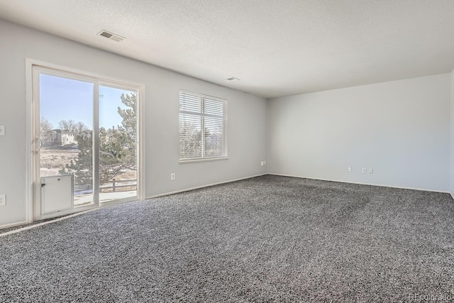 carpeted empty room featuring a textured ceiling