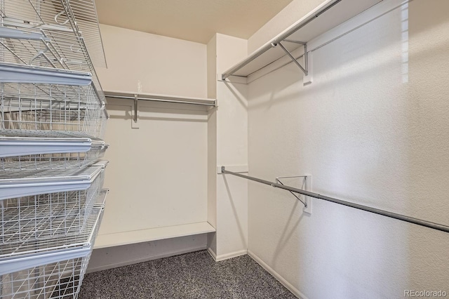 spacious closet with dark carpet