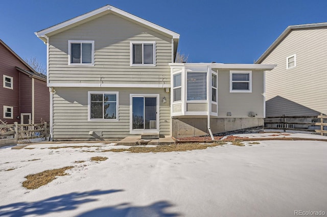 view of snow covered property