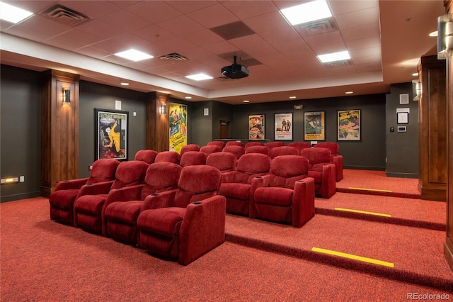 3401 Arapahoe Ave Unit 105, Boulder, CO 80303 - home theater with carpet floors and a raised ceiling