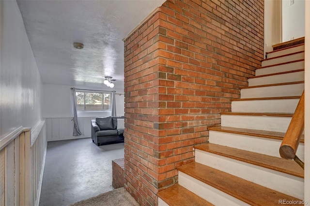 4665 Fox Rd, Cascade, CO 80809 - staircase featuring concrete flooring and a wainscoted wall