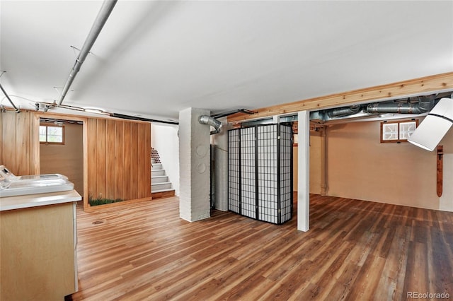 3611 N Vine St, Denver, CO 80205 - basement with wood finished floors and stairs