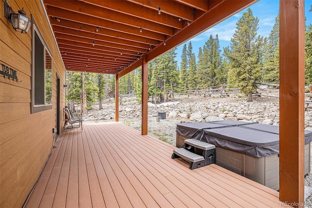 423 Prunes Pl, Fairplay, CO 80440 - wooden terrace featuring a hot tub